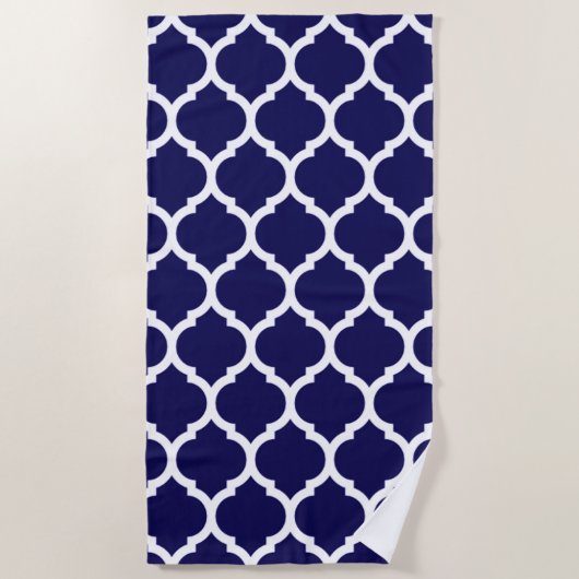 Elegant Blue Moroccan Quatrefoil Pattern Strandlaken (Voorkant)