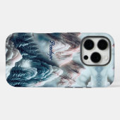 Elegant blue mountains chinoiserie monogram Case-Mate iPhone case (Achterkant (horizontaal))