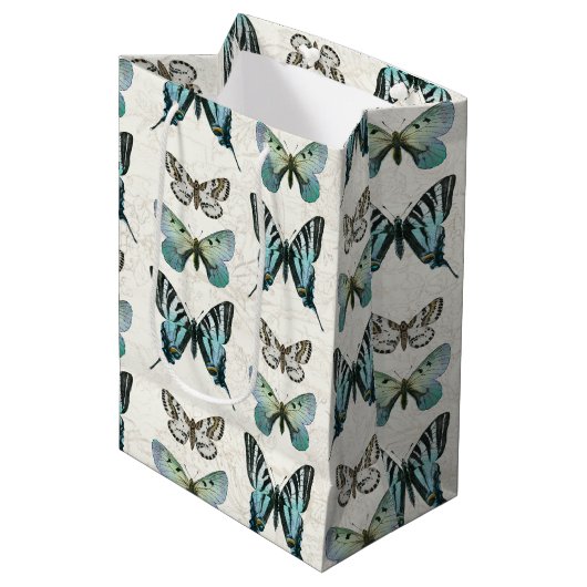 Elegant Blue n White Botanical Butterfly  Medium Cadeauzakje (Voorkant Gekanteld)