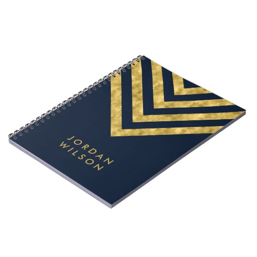 Elegant Blue Name Faux Gold Chevron Pattern Notitieboek (Linkerzijde)