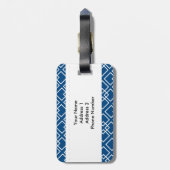 Elegant Blue Navy Geometric Pattern Monogram Bagagelabel (Achterkant verticaal)
