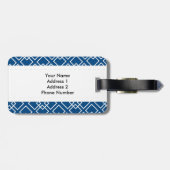 Elegant Blue Navy Geometric Pattern Monogram Bagagelabel (Achterkant horizontaal)