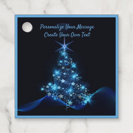 Elegant Blue Neon kerstboom personaliseren Bedankjes Labels (Voorkant)