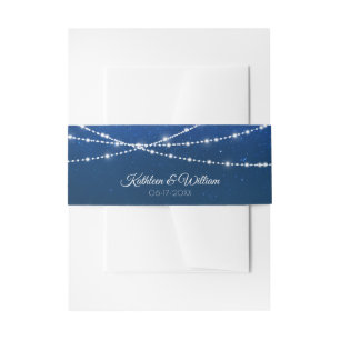 Elegant Blue Night & Silver String Lights Wedding Uitnodigingen Wikkel