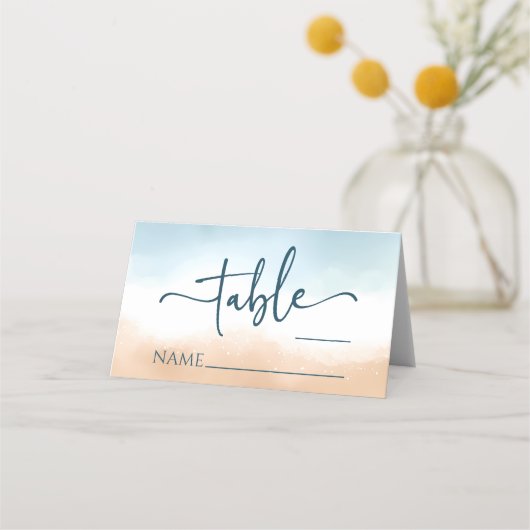 Elegant Blue Ocean Beach Shore Zand Bruiloft (Voorkant)