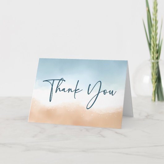 Elegant Blue Ocean Beach Shore Zand Bruiloft Bedankkaart (Voorkant)