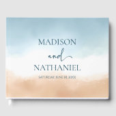 Elegant Blue Ocean Beach Shore Zand Bruiloft Gastenboek (Voorkant)