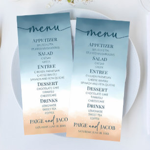 Elegant Blue Ocean Beach Shore Zand Bruiloft Menu