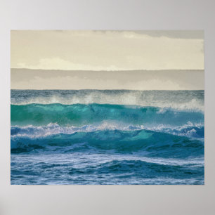 Elegant Blue Ocean Waves Acryllic Artwork   Poster