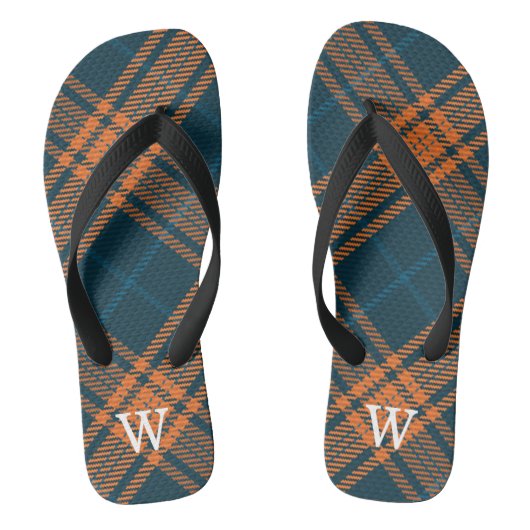 Elegant blue & orang tartan plaid Personalized Teenslippers (Voetbed)