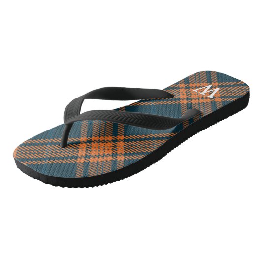 Elegant blue & orang tartan plaid Personalized Teenslippers (Schuin)