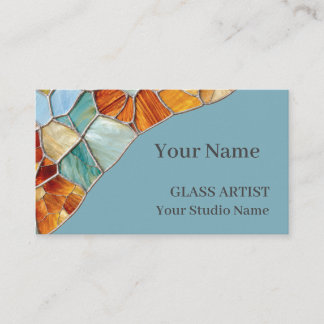 Elegant Blue Orange Stained Glass Business Card Visitekaartje