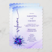 Elegant Blue Orchid Wedding Programme Kaart (Voorkant / Achterkant)