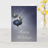 Elegant Blue Ornament Corporate Logo kerst Kaart (Gele Bloem)