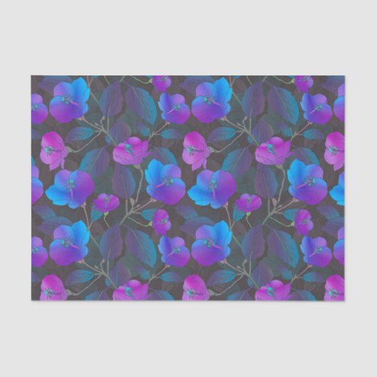 Elegant Blue Paars Pink Flowers Tissuepapier (Voorkant)