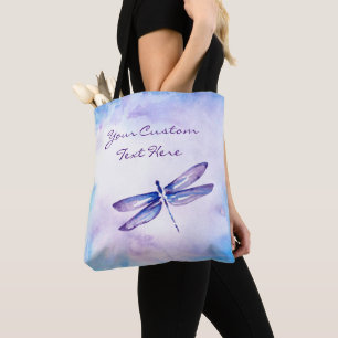 Elegant Blue Paarse Waterverf Dragonfly Tote Bag