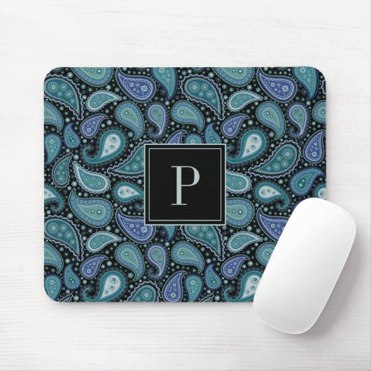 Elegant Blue Paisley Patroon Monogram Muismat (Met muis)