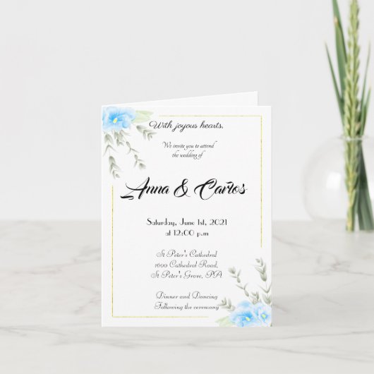 Elégant Blue Pansy fleur mariage Invit Invitation (Devant)