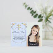 Elegant Blue Peach Floral Bevestiging Dank u C Briefkaart (Staand voorkant)