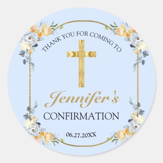 Elegant Blue Peach Floral Bevestiging Hartelijk da Ronde Sticker (Voorkant)