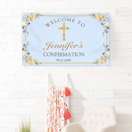 Elegant Blue Peach Floral Bevestiging Welkom Spandoek (Insitu)