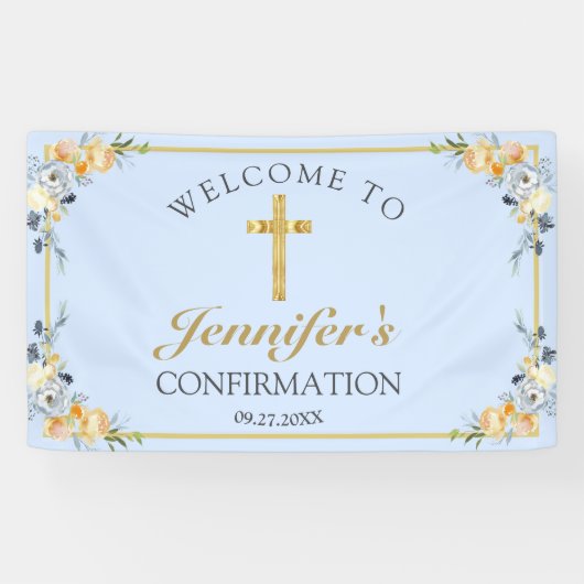 Elegant Blue Peach Floral Bevestiging Welkom Spandoek (Horizontaal)