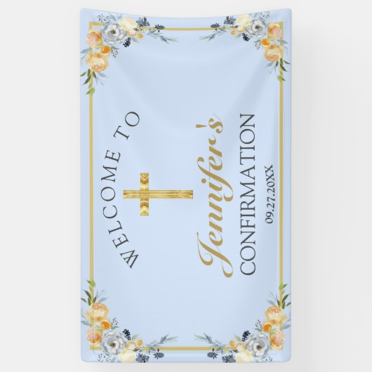 Elegant Blue Peach Floral Bevestiging Welkom Spandoek (Verticaal)