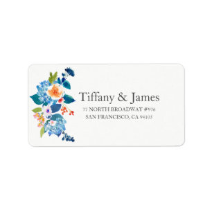 Elegant Blue & Peach Floral Weddenschap Label