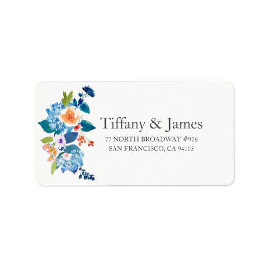 Elegant Blue & Peach Floral Weddenschap Label (Voorkant)