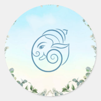 Elegant Blue Peacock Floral Botanical Wedding Ronde Sticker