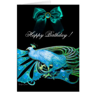 ELEGANT BLUE PEACOCK, GEM STONES EN BOW Birthday