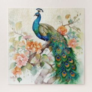 Elegant Blue Peacock Pink Flowers Legpuzzel