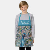 Elegant Blue Peacock Waterverf Art Kinder Apron Schort (Gedragen)