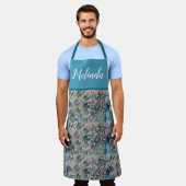 Elegant Blue Peacock Waterverf Art Womans Apron Schort (Gedragen)