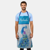 Elegant Blue Peacock Waterverf Art Womans Apron Schort (Gedragen)