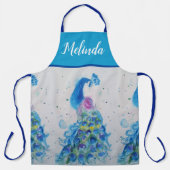 Elegant Blue Peacock Waterverf Art Womans Apron Schort (Voorkant)