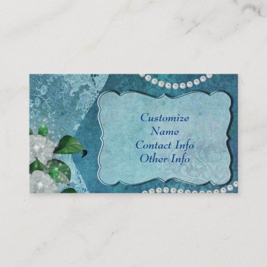 Elegant Blue Pearl & Lace  gepersonaliseerd Visitekaartje (Voorkant)