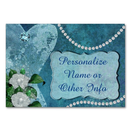 Elegant Blue Pearls & Lace Personalized Kaart (Voorkant)