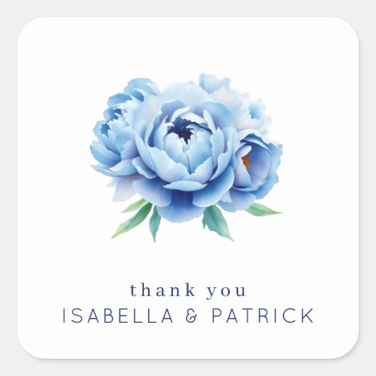 Elegant Blue Peony Thank You Card Vierkante Sticker (Voorkant)