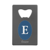 Elegant Blue Personalized Monogram Kredietkaart Flessenopener (Achterkant)
