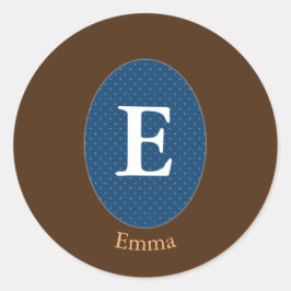 Elegant Blue Personalized Monogram Ronde Sticker