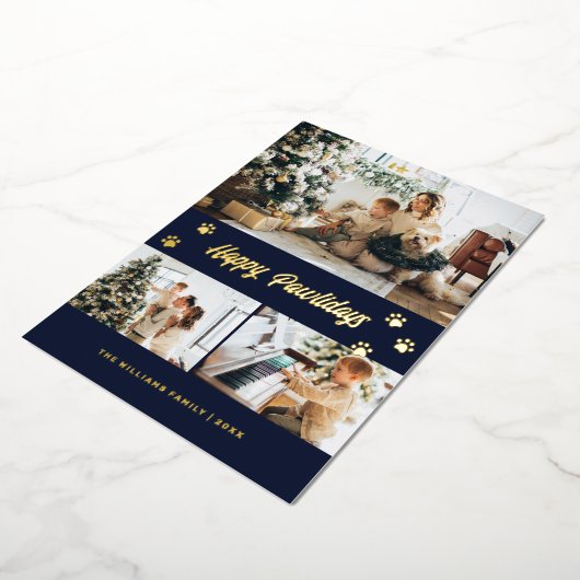 Elegant Blue Photo Happy Pawlidays Gold Folie Feestdagenkaart (Gedraaid)