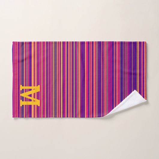 Elegant blue pink and yellow stripes monogram bad handdoek (Handdoek)