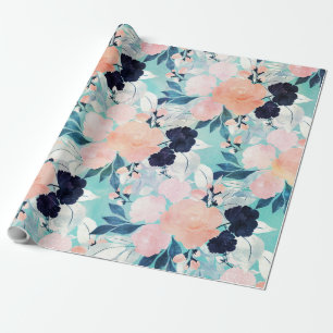 Elegant Blue Pink Mint Flowers Waterverf Floral Cadeaupapier