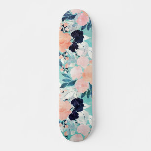 Elegant Blue Pink Mint Flowers Waterverf Floral Skateboard