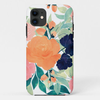 Elegant Blue Pink Oranje Flowers Waterverf Floral iPhone 11 Hoesje