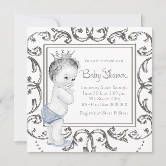 Elegant Blue Prince Baby shower Kaart (Voorkant)