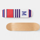 Elegant blue red white stripes monogram skateboard (Horz)