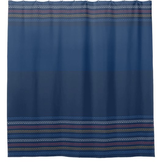 Elegant Blue Regatta Striped Border Douchegordijn (Voorkant)