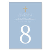 Elegant Blue Religious Cross Boy First Communion Kaart (Achterkant)